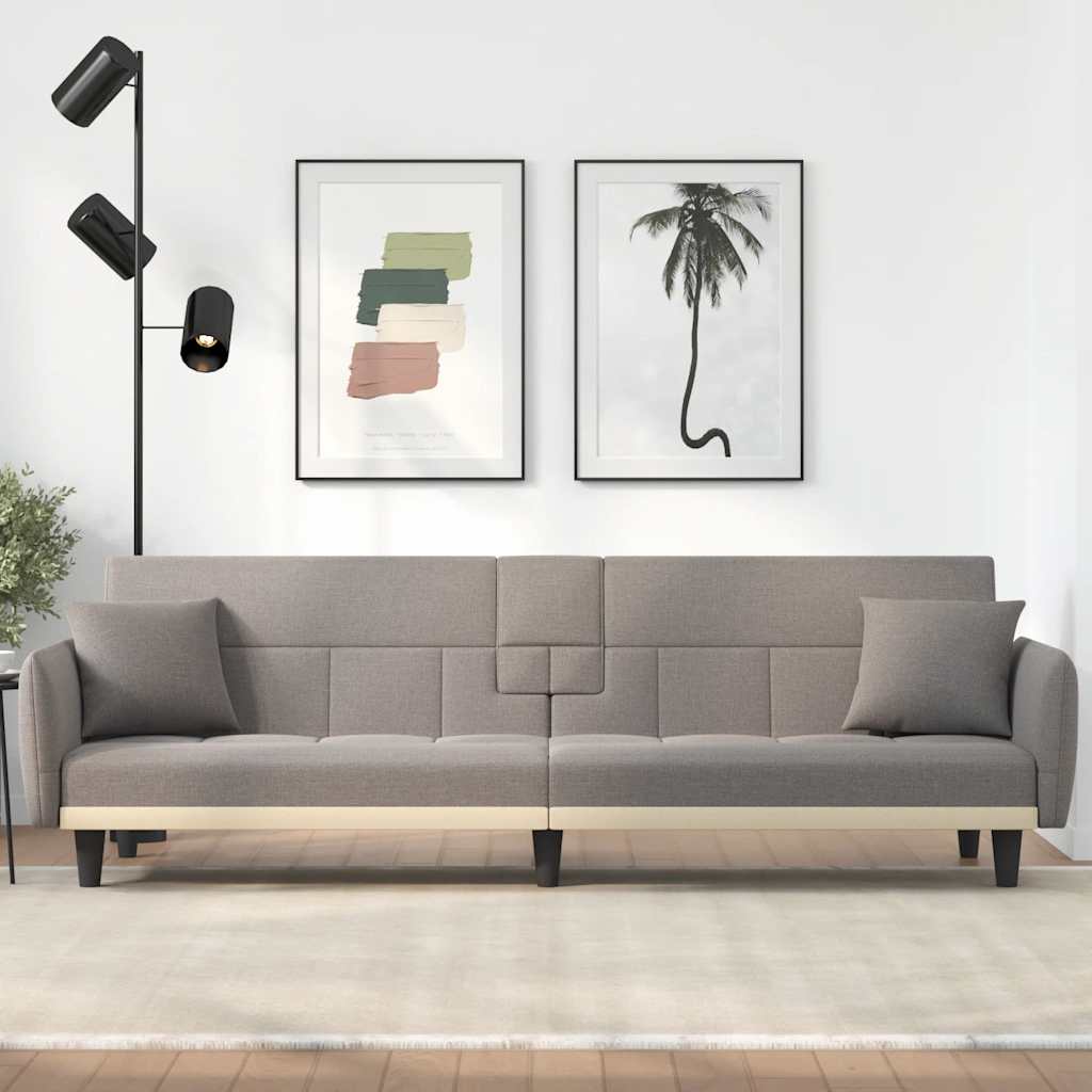 vidaXL Schlafsofa mit Getränkehaltern Taupe Stoff