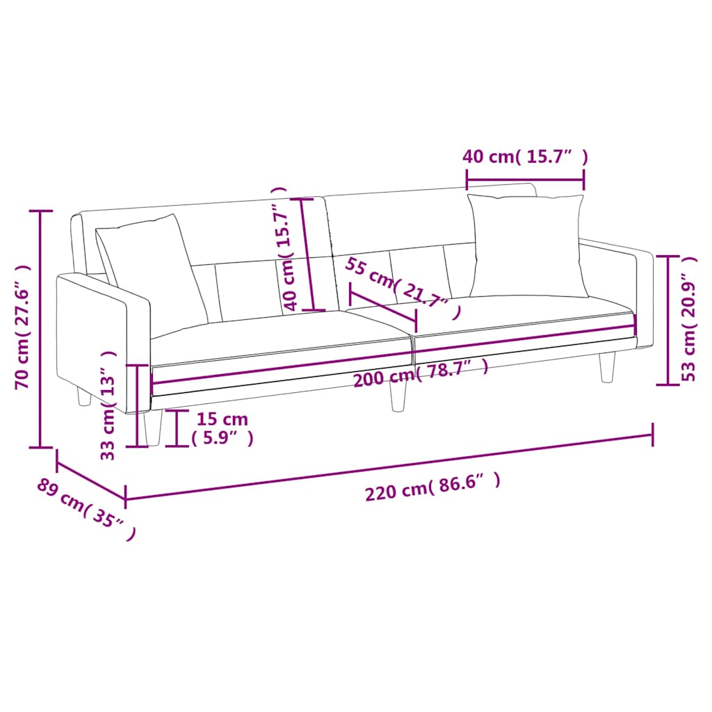 vidaXL Schlafsofa mit Kissen Schwarz Stoff