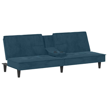 vidaXL Schlafsofa mit Getränkehaltern Blau Samt
