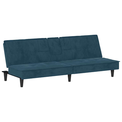 vidaXL Schlafsofa mit Getränkehaltern Blau Samt
