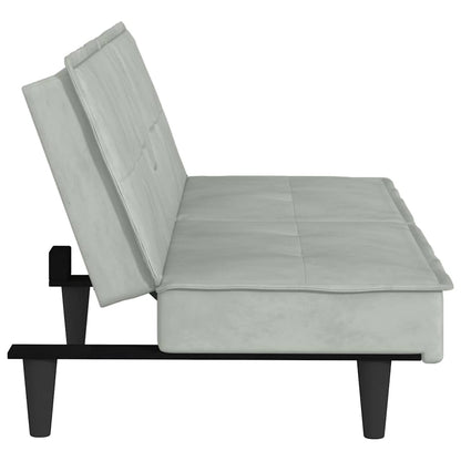 vidaXL Canapé convertible avec porte-gobelets Velours Gris clair