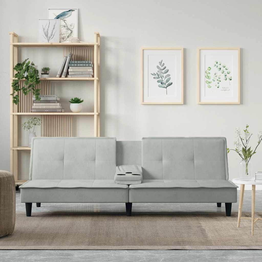 vidaXL Canapé convertible avec porte-gobelets Velours Gris clair