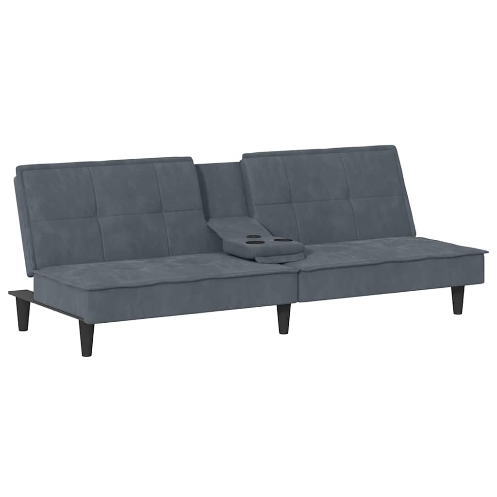 vidaXL Schlafsofa mit Getränkehaltern Dunkelgrau Samt