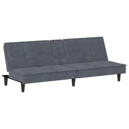 vidaXL Schlafsofa mit Getränkehaltern Dunkelgrau Samt