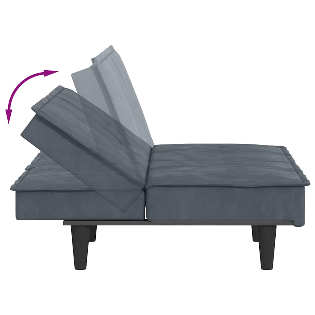 vidaXL Schlafsofa mit Getränkehaltern Dunkelgrau Samt