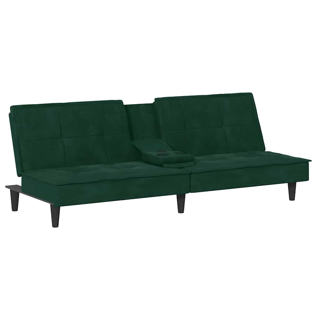 vidaXL Schlafsofa mit Getränkehaltern Dunkelgrün Samt
