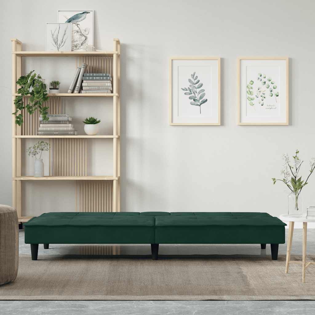 vidaXL Schlafsofa mit Getränkehaltern Dunkelgrün Samt
