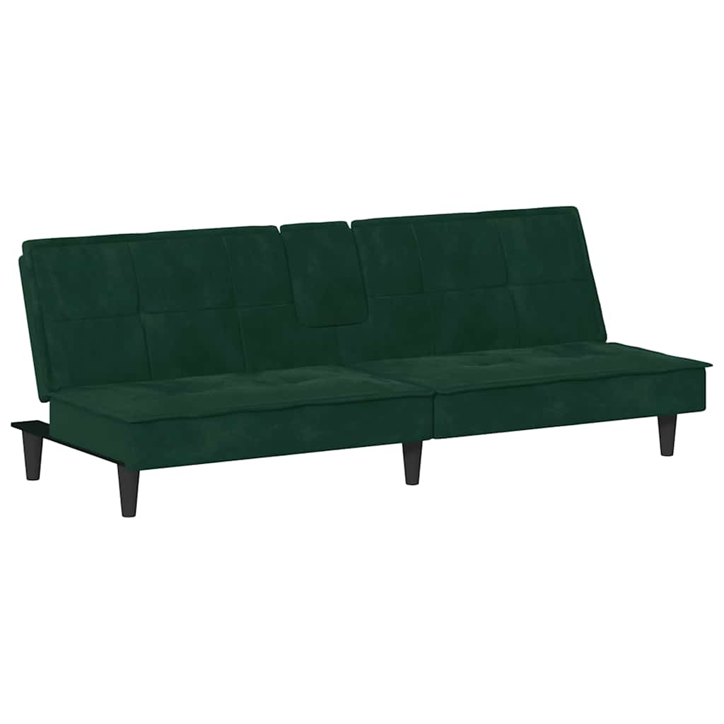vidaXL Schlafsofa mit Getränkehaltern Dunkelgrün Samt