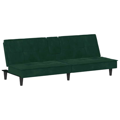 vidaXL Schlafsofa mit Getränkehaltern Dunkelgrün Samt