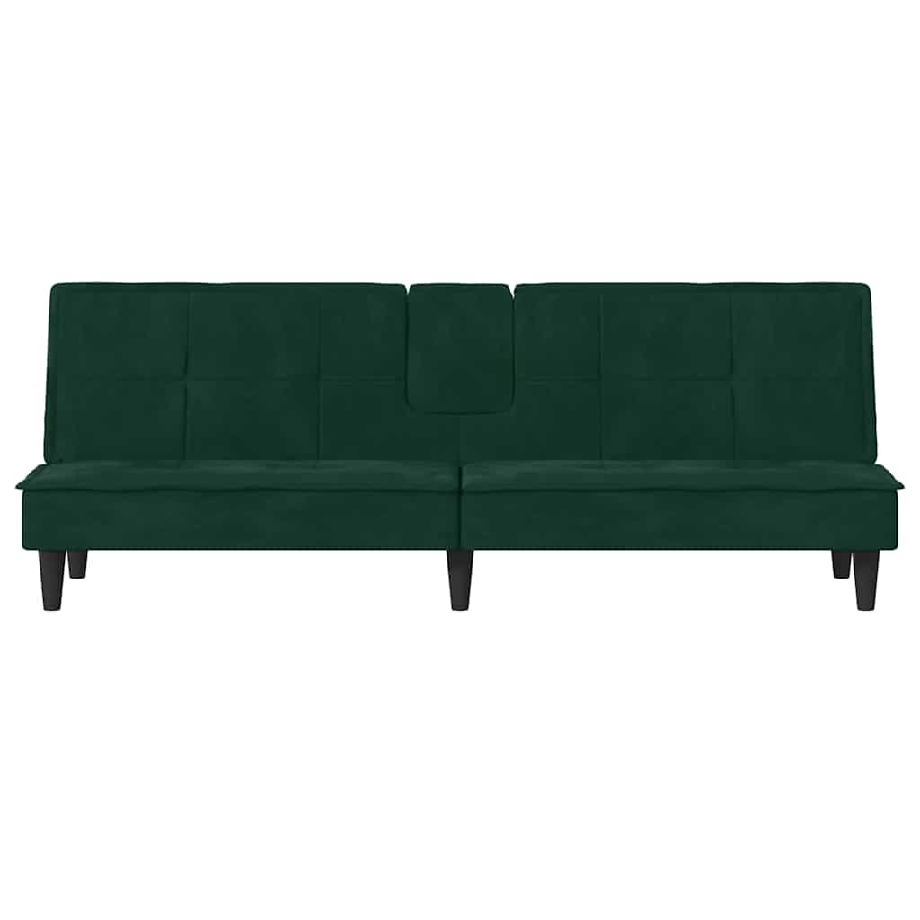 vidaXL Schlafsofa mit Getränkehaltern Dunkelgrün Samt