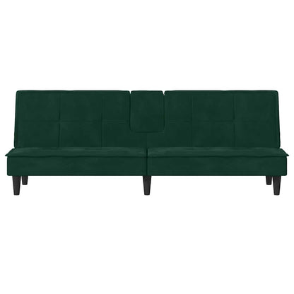 vidaXL Schlafsofa mit Getränkehaltern Dunkelgrün Samt