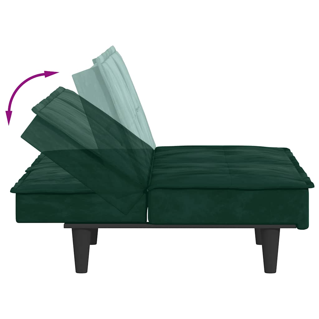 vidaXL Schlafsofa mit Getränkehaltern Dunkelgrün Samt