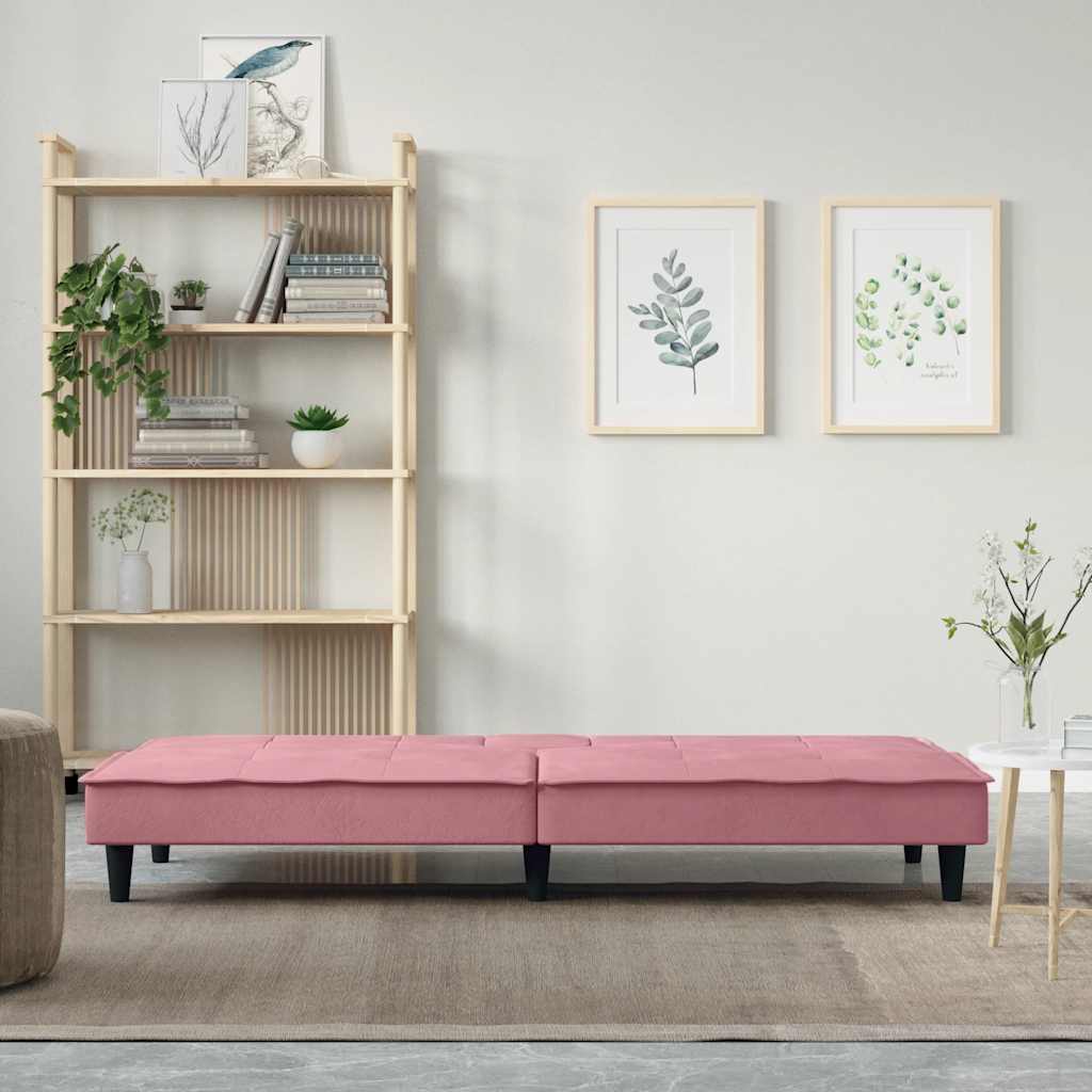 vidaXL Schlafsofa mit Getränkehaltern Rosa Samt