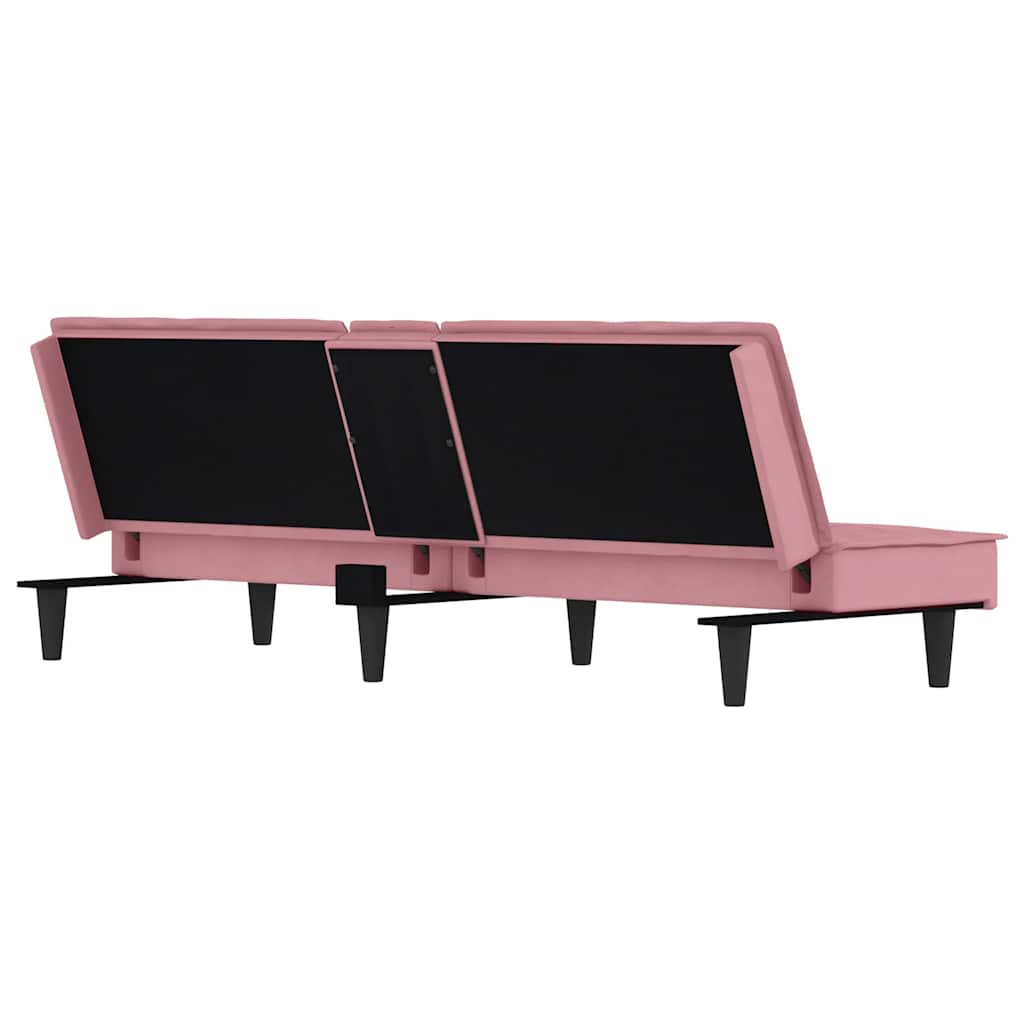 vidaXL Schlafsofa mit Getränkehaltern Rosa Samt