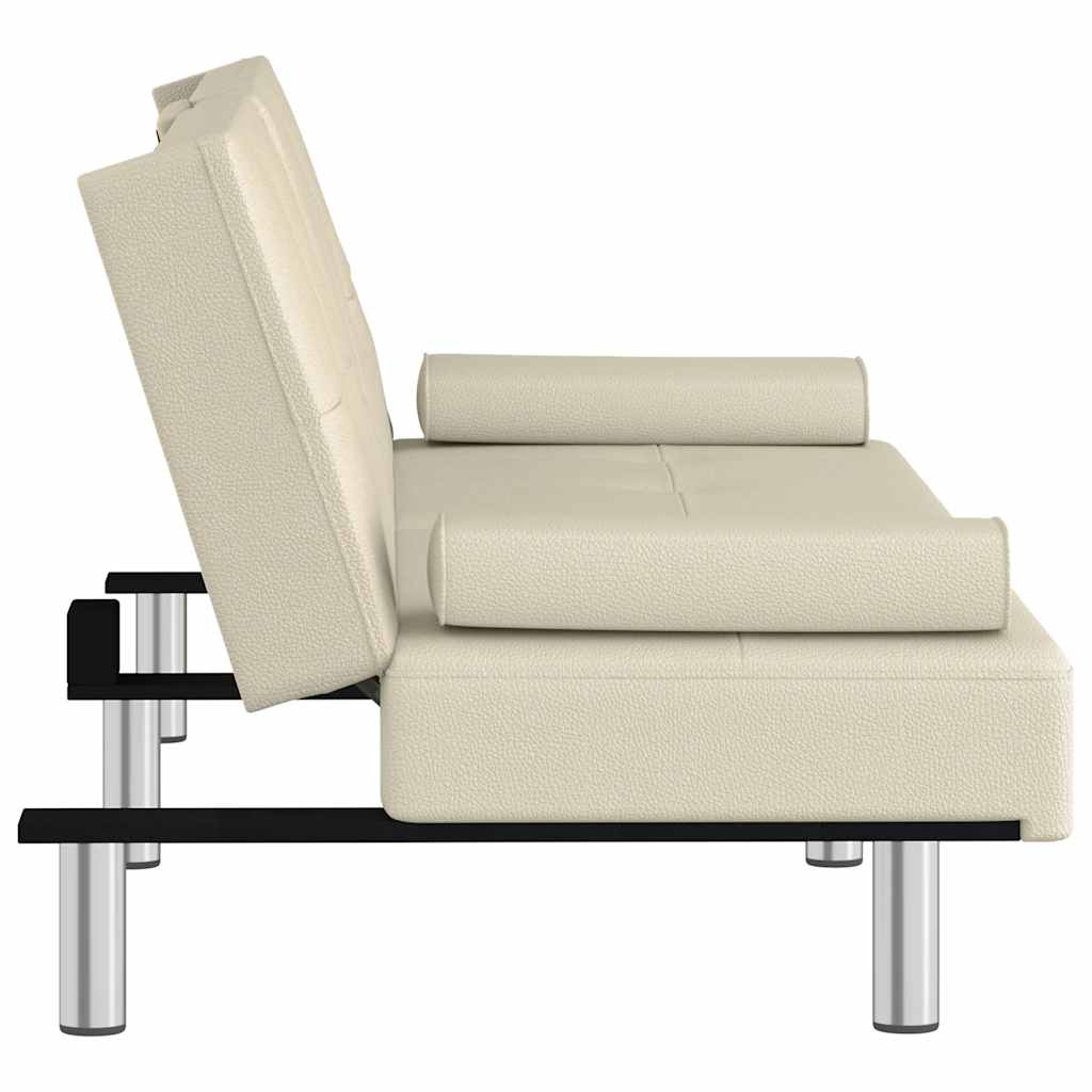 vidaXL Schlafsofa mit Getränkehaltern Creme Kunstleder