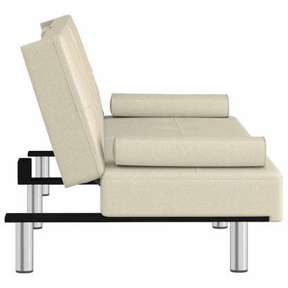 vidaXL Schlafsofa mit Getränkehaltern Creme Kunstleder