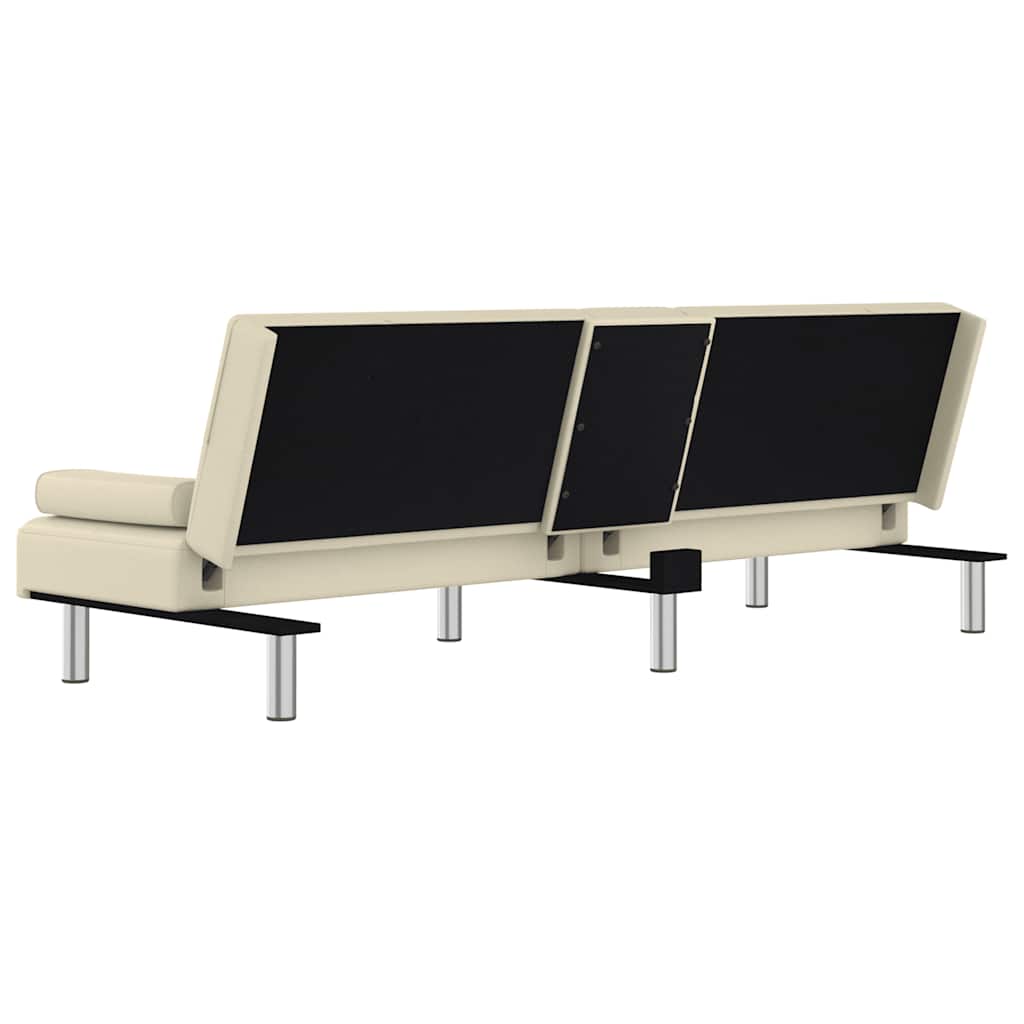 vidaXL Schlafsofa mit Getränkehaltern Creme Kunstleder