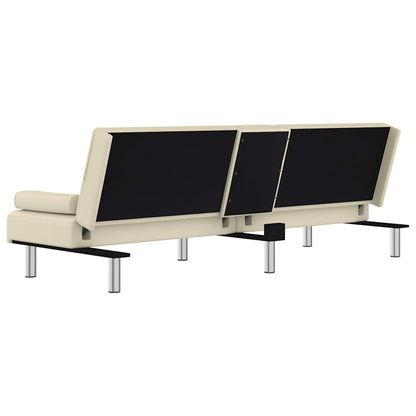 vidaXL Schlafsofa mit Getränkehaltern Creme Kunstleder