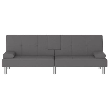 vidaXL Schlafsofa mit Getränkehaltern Grau Kunstleder