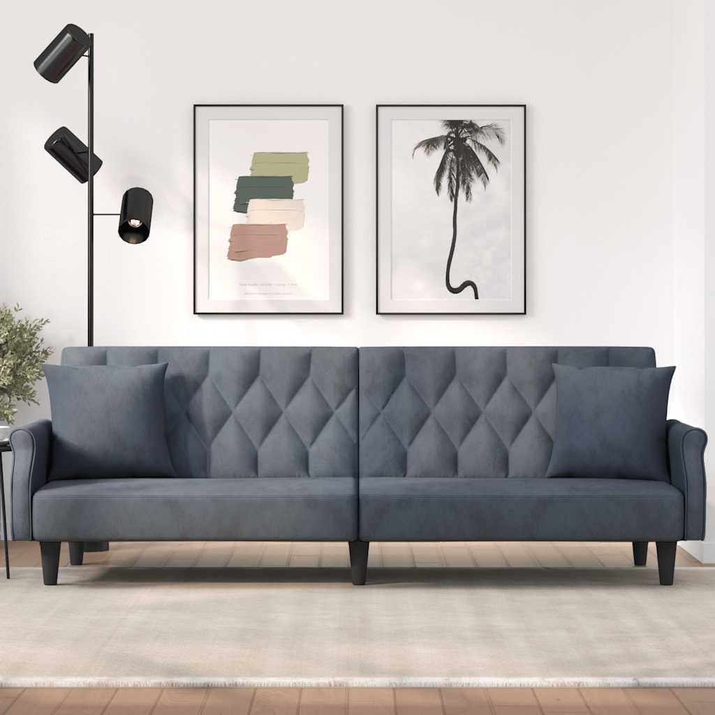 vidaXL Schlafsofa mit Armlehnen Dunkelgrau Samt