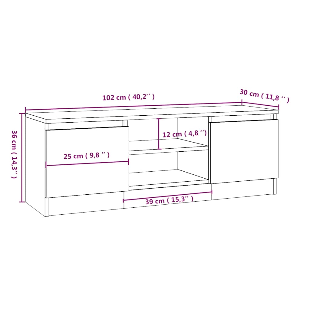 vidaXL Meuble TV avec porte Gris béton 102x30x36 cm