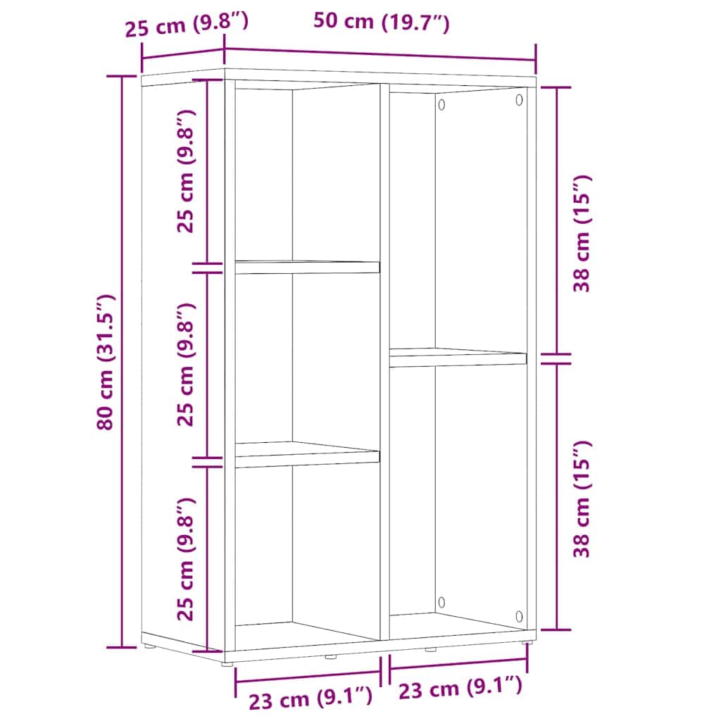 vidaXL Bücherregal/Sideboard Räuchereiche 50x25x80 cm Holzwerkstoff
