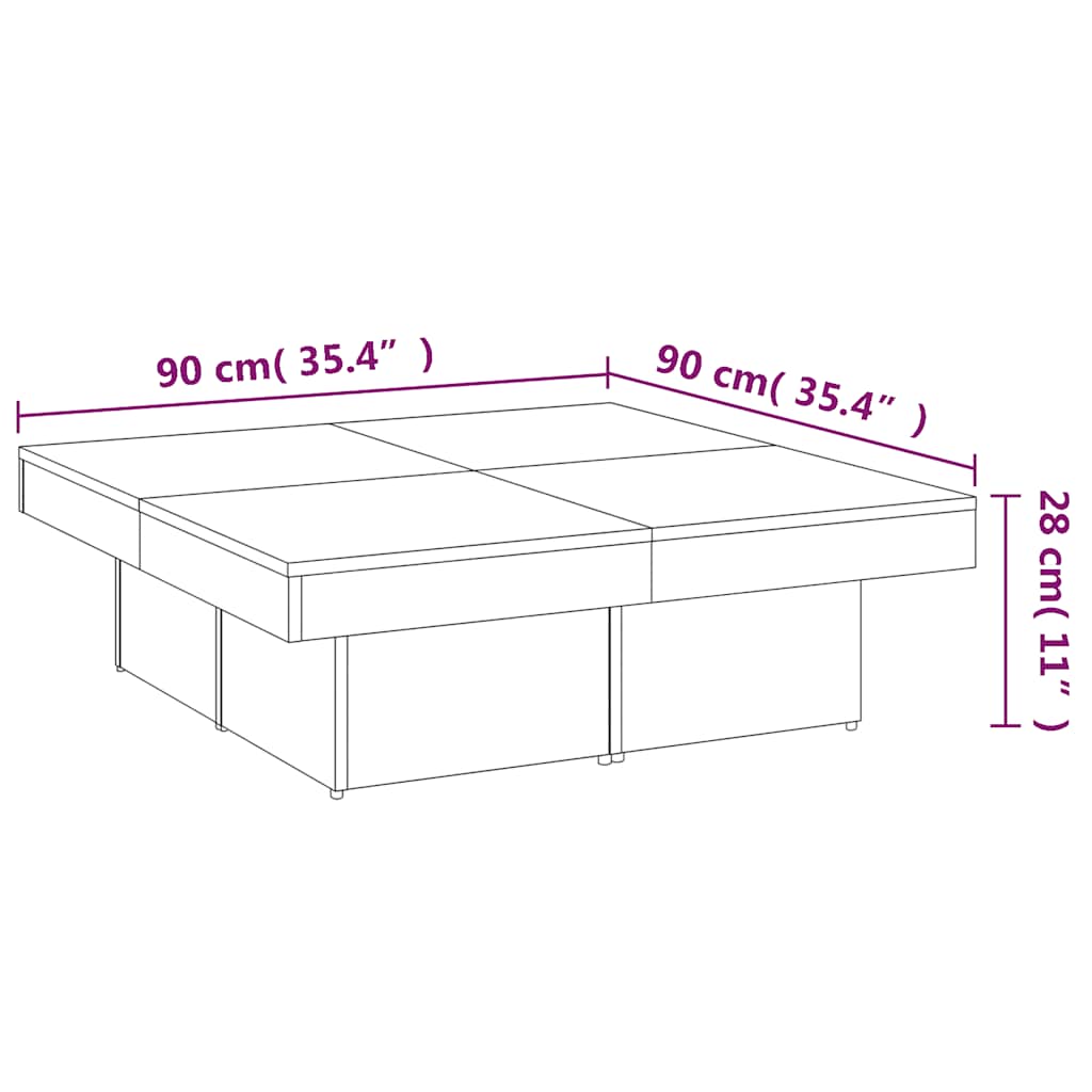 vidaXL Table basse chêne fumé 90x90x28 cm Bois d'ingénierie