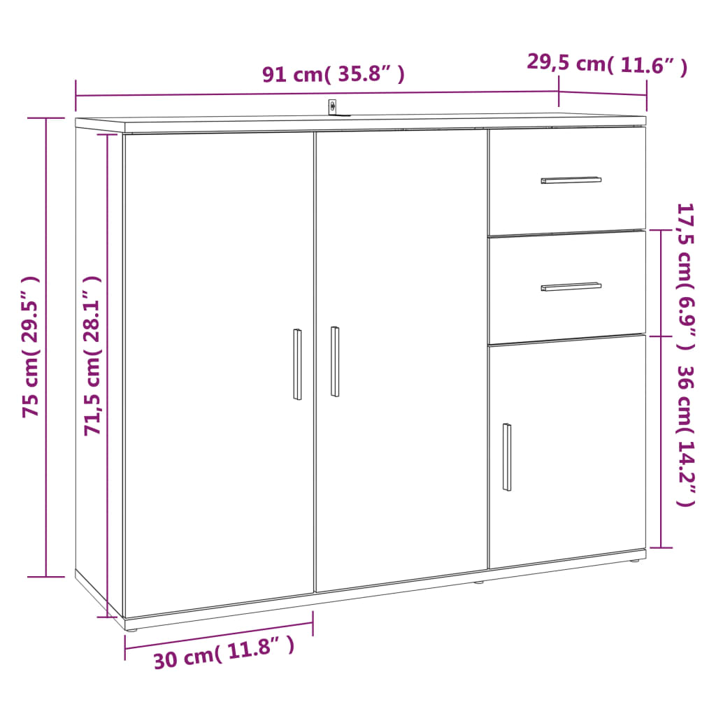 vidaXL Commode gris béton 91x29,5x75cm bois d'ingénierie