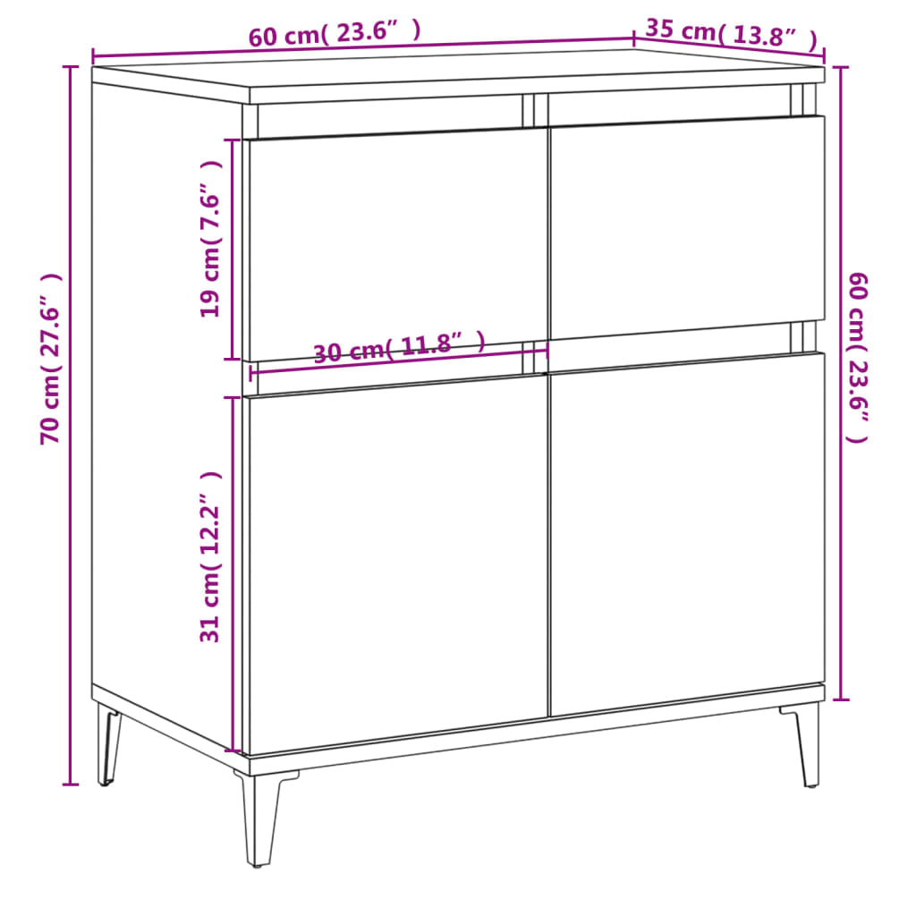 vidaXL Buffet Chêne Marron 60x35x70 cm Bois d'ingénierie