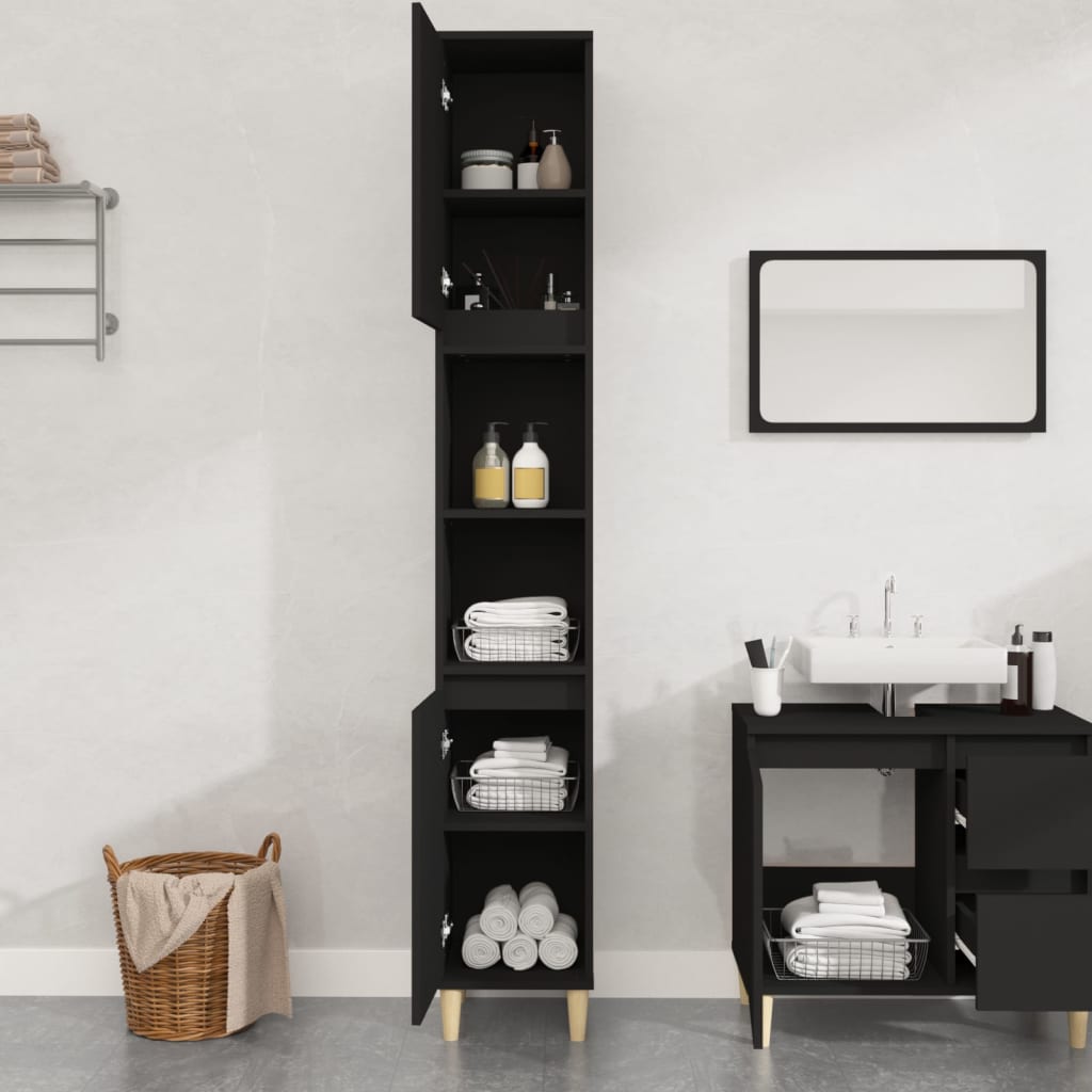 vidaXL Badschrank Schwarz 30x30x190 cm Holzwerkstoff