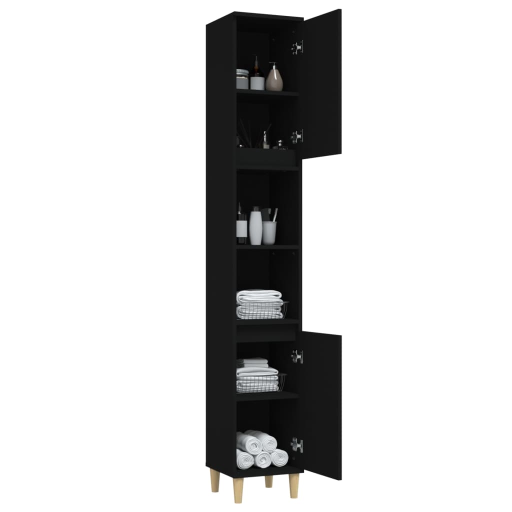 vidaXL Badschrank Schwarz 30x30x190 cm Holzwerkstoff