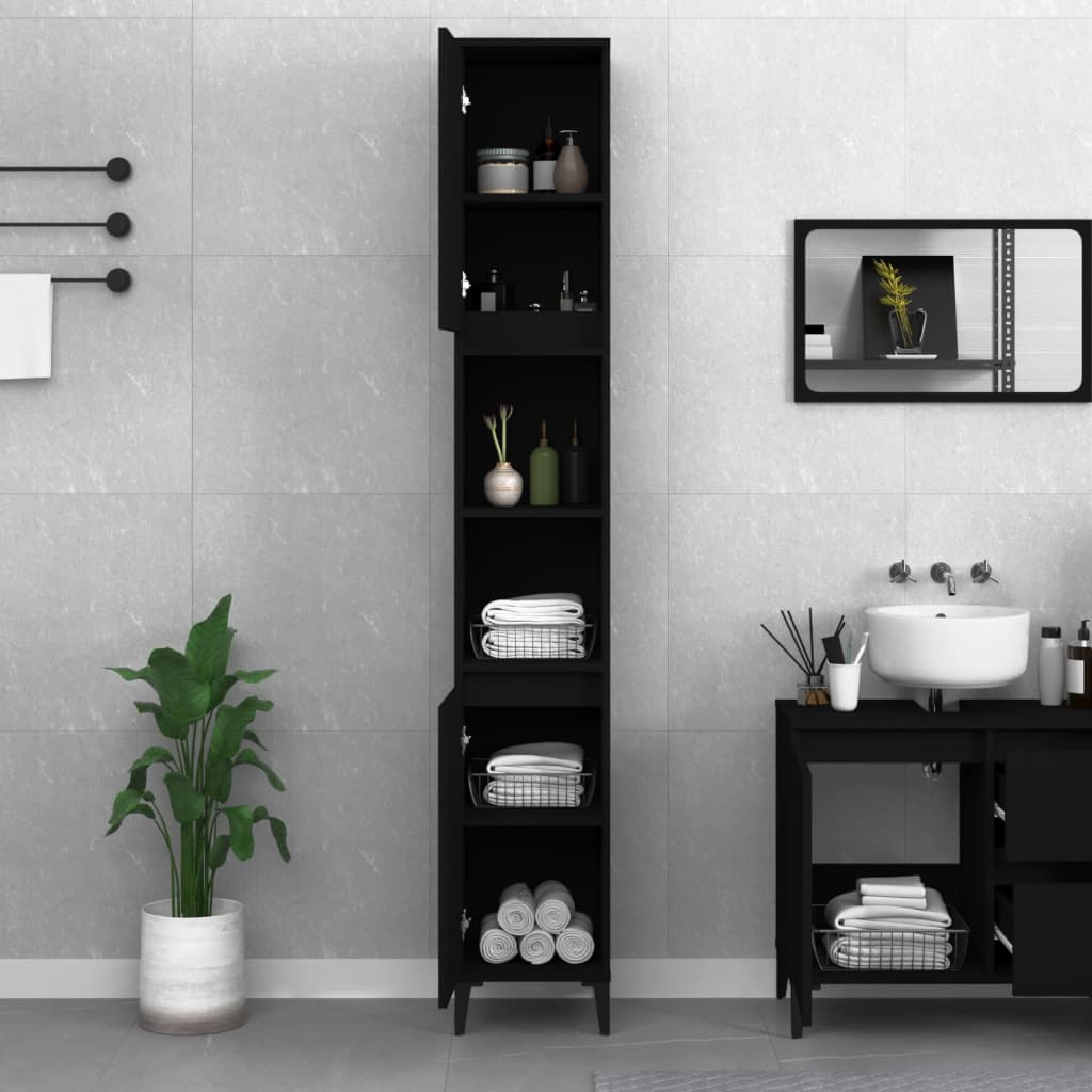 vidaXL Badschrank Schwarz 30x30x190 cm Holzwerkstoff