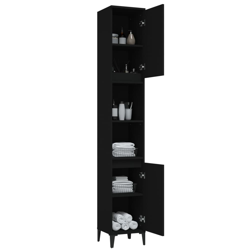 vidaXL Badschrank Schwarz 30x30x190 cm Holzwerkstoff