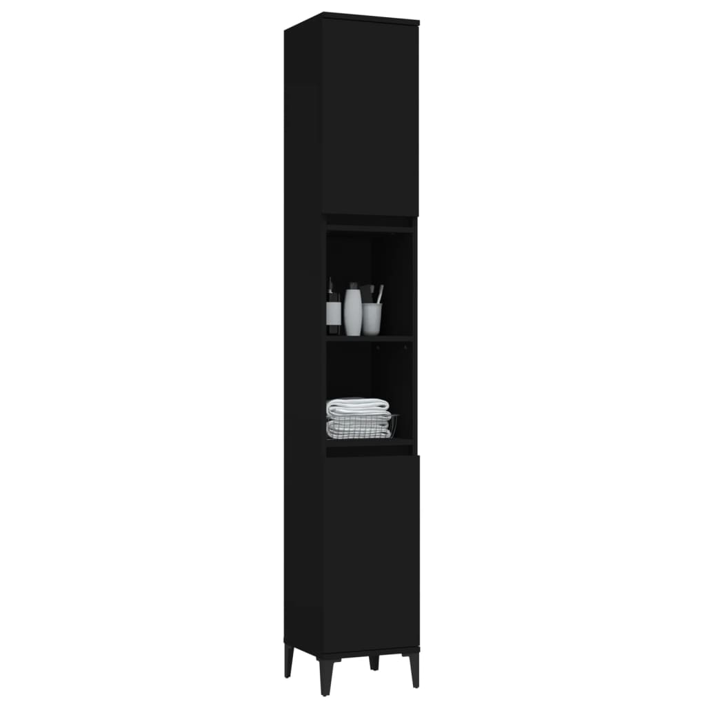 vidaXL Badschrank Schwarz 30x30x190 cm Holzwerkstoff