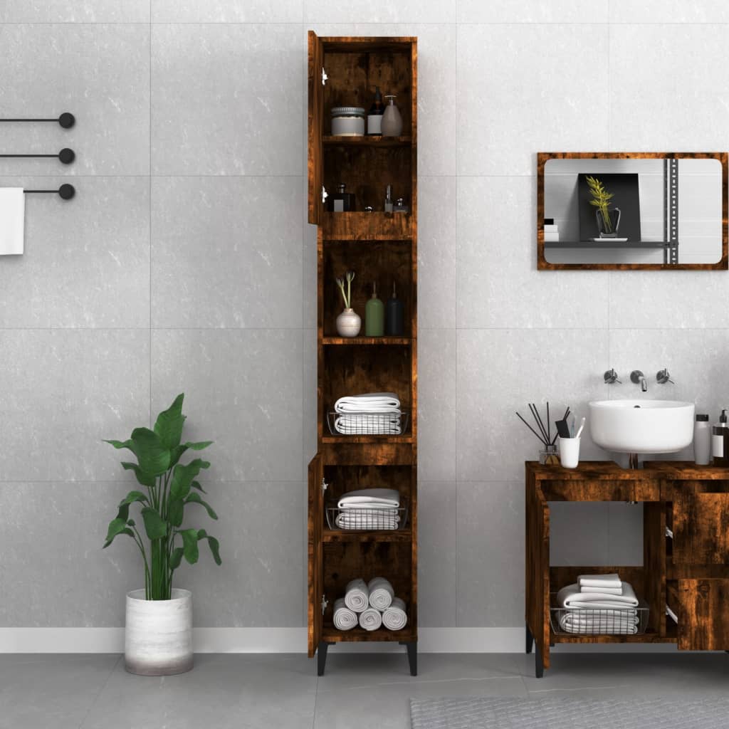 vidaXL Badschrank Räuchereiche 30x30x190 cm Holzwerkstoff