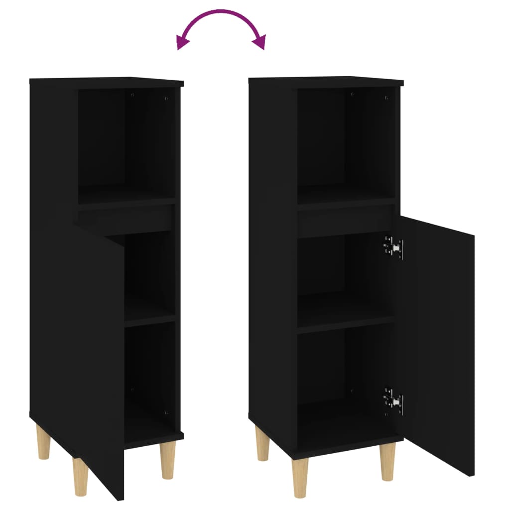 vidaXL Badschrank Schwarz 30x30x100 cm Holzwerkstoff