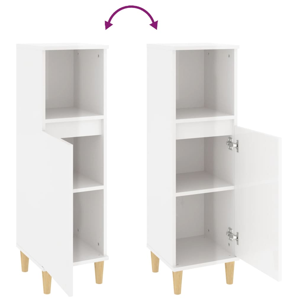 vidaXL Badschrank Hochglanz-Weiß 30x30x100 cm Holzwerkstoff