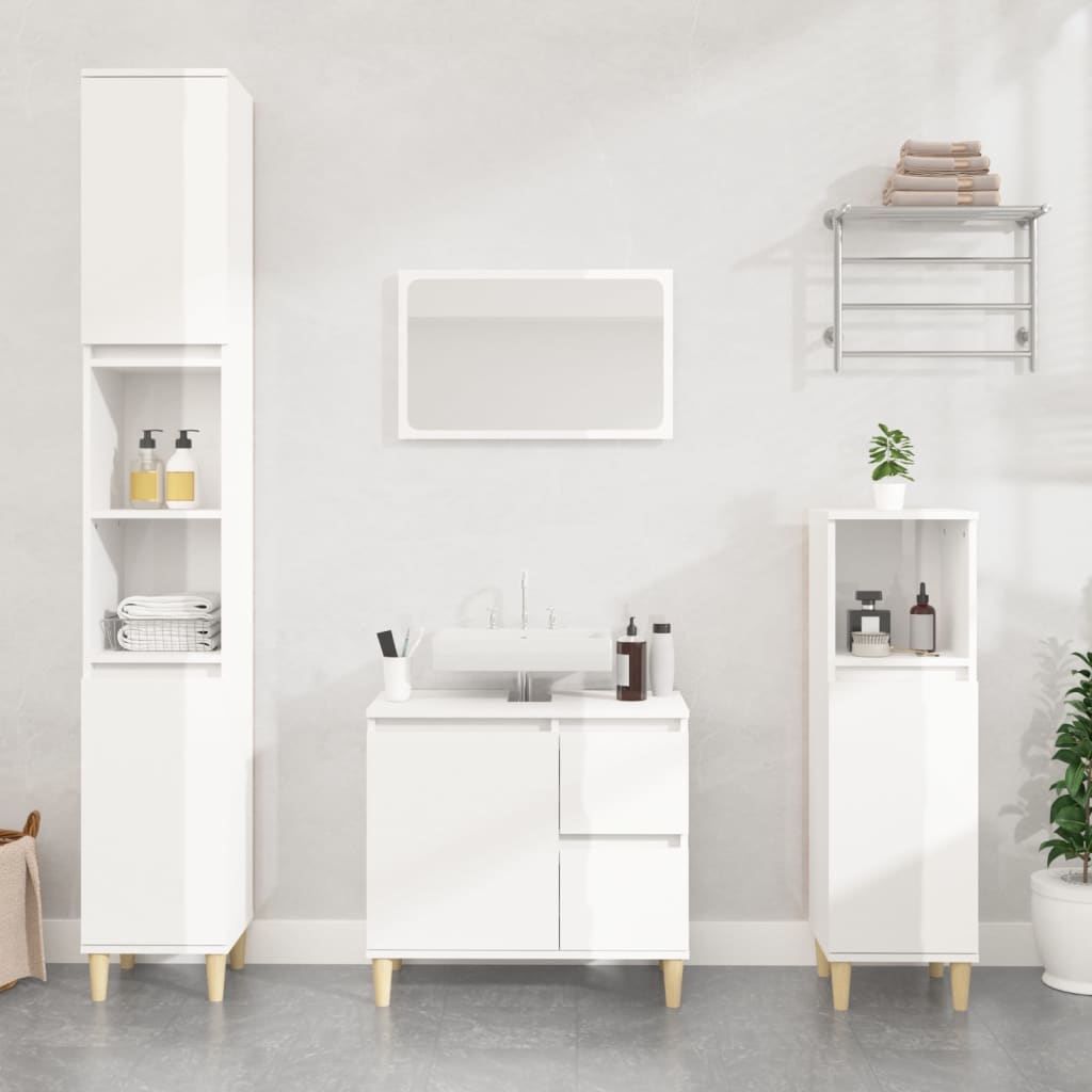 vidaXL Badschrank Hochglanz-Weiß 30x30x100 cm Holzwerkstoff