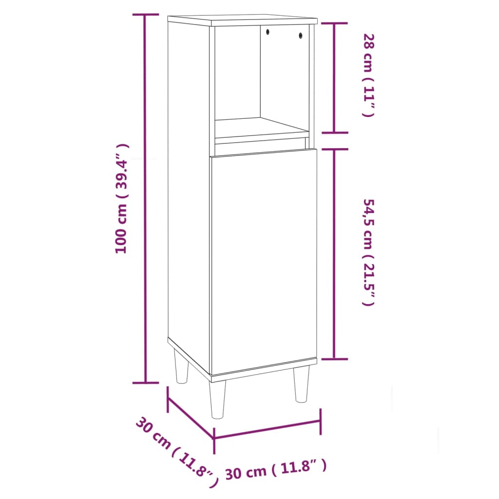 vidaXL Badschrank Betongrau 30x30x100 cm Holzwerkstoff