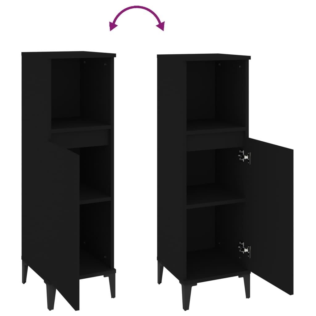 vidaXL Badschrank Schwarz 30x30x100 cm Holzwerkstoff
