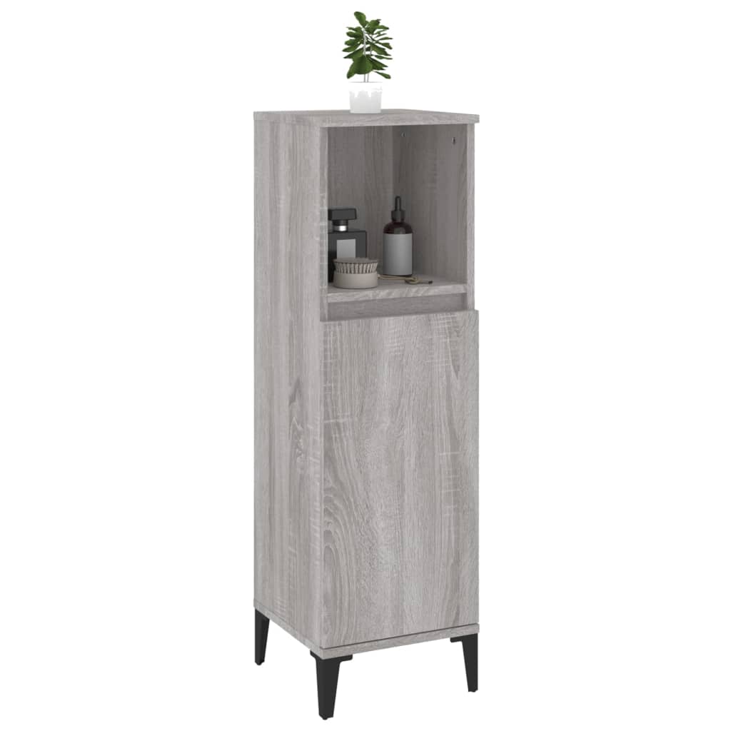 vidaXL Badschrank Grau Sonoma 30x30x100 cm Holzwerkstoff