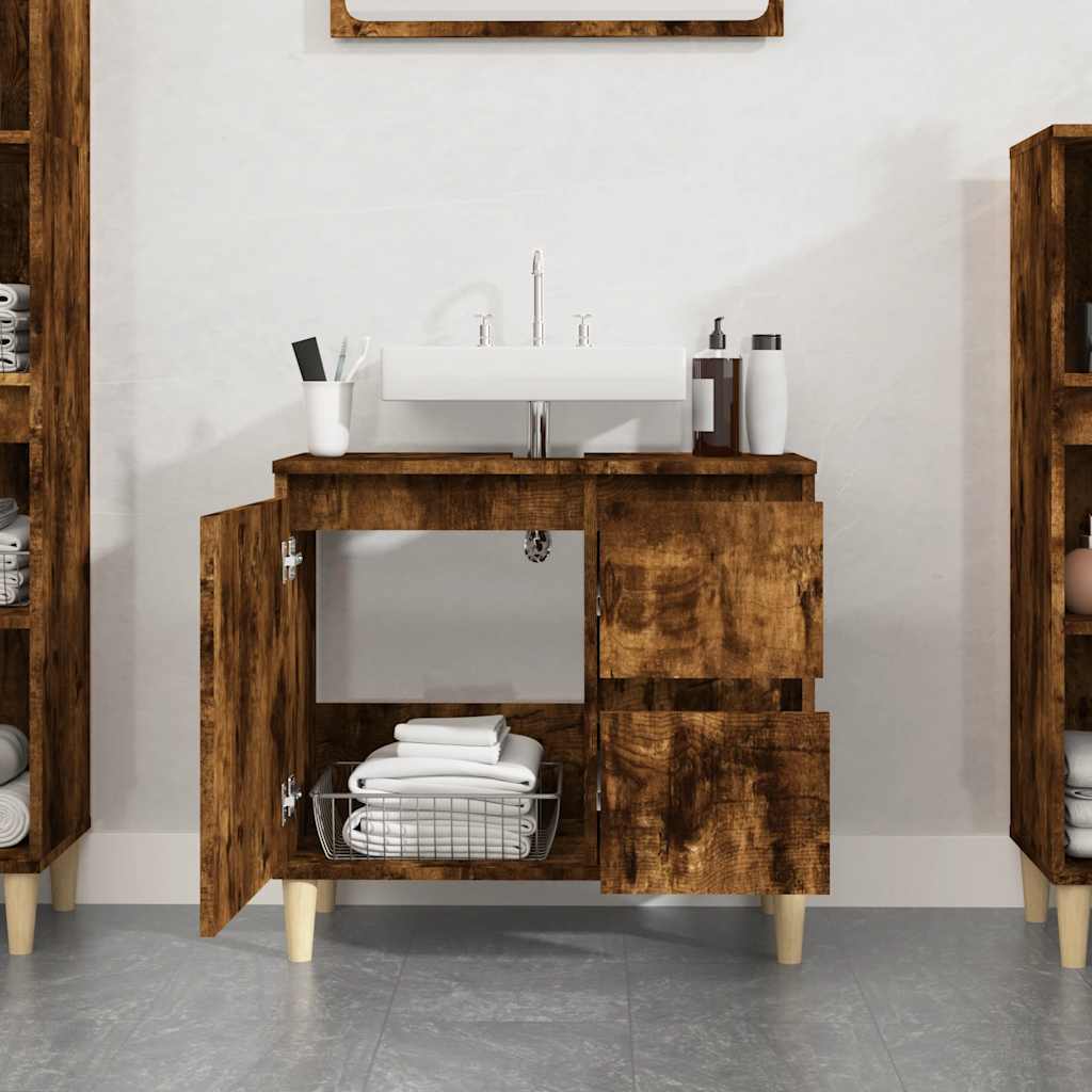 vidaXL Badschrank Räuchereiche 65x33x60 cm Holzwerkstoff