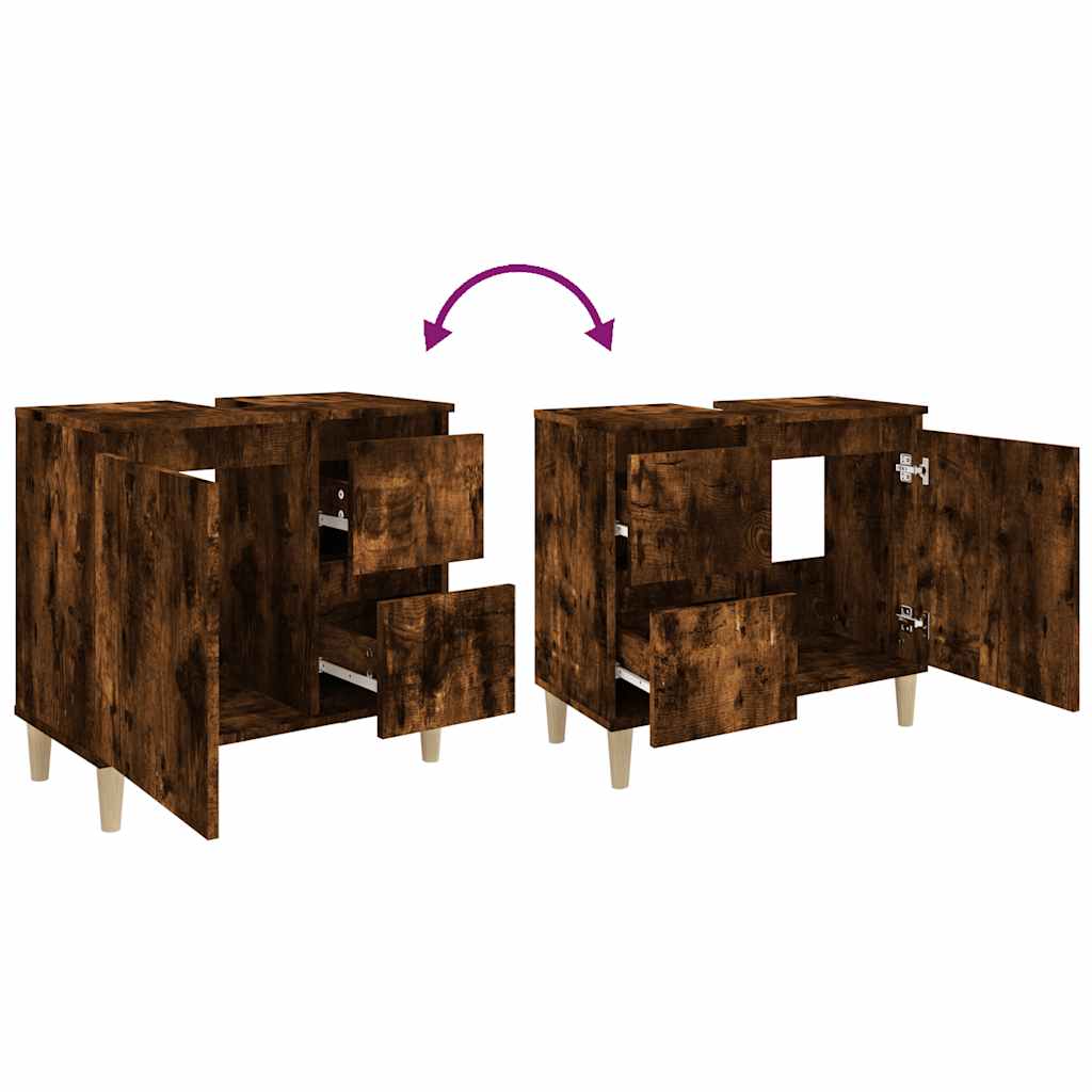vidaXL Badschrank Räuchereiche 65x33x60 cm Holzwerkstoff