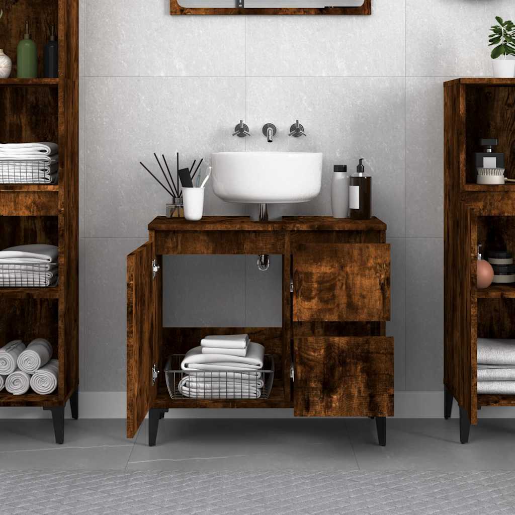 vidaXL Badschrank Räuchereiche 65x33x60 cm Holzwerkstoff