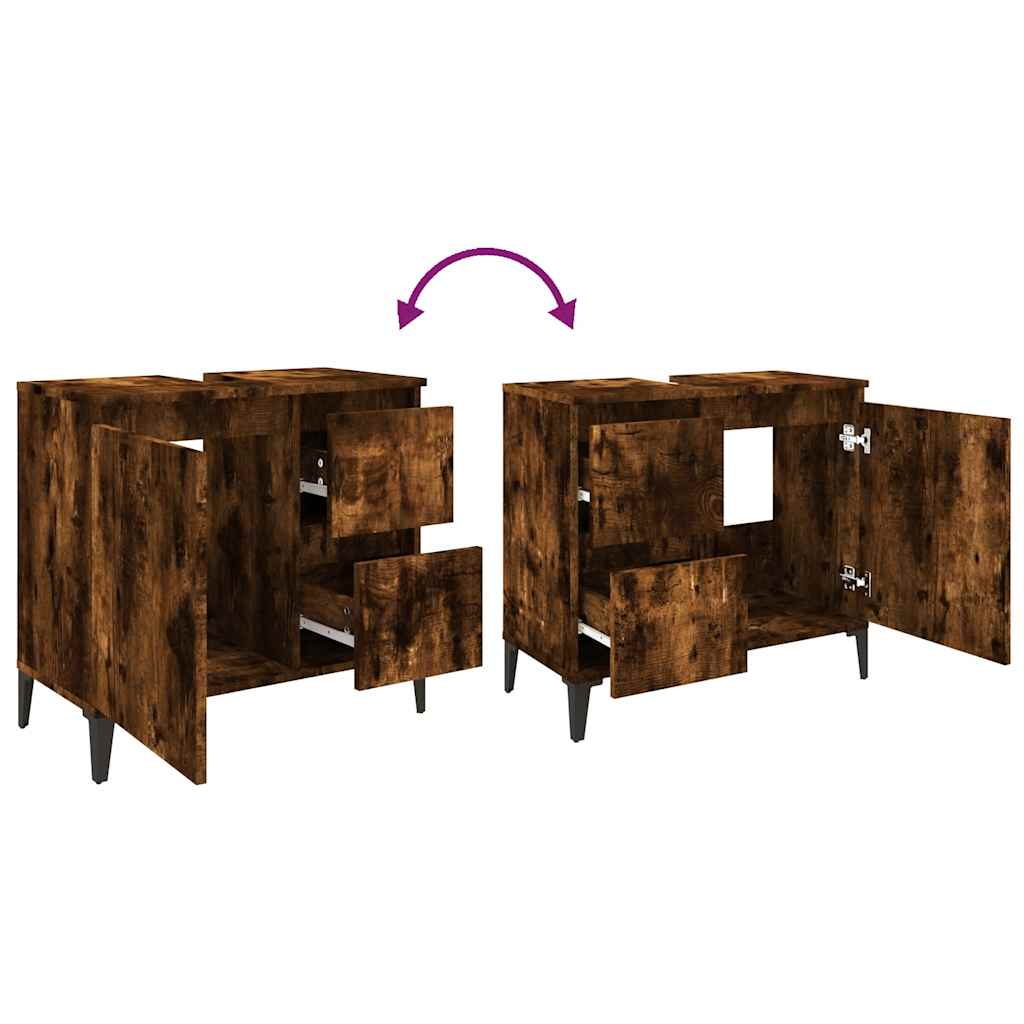 vidaXL Badschrank Räuchereiche 65x33x60 cm Holzwerkstoff
