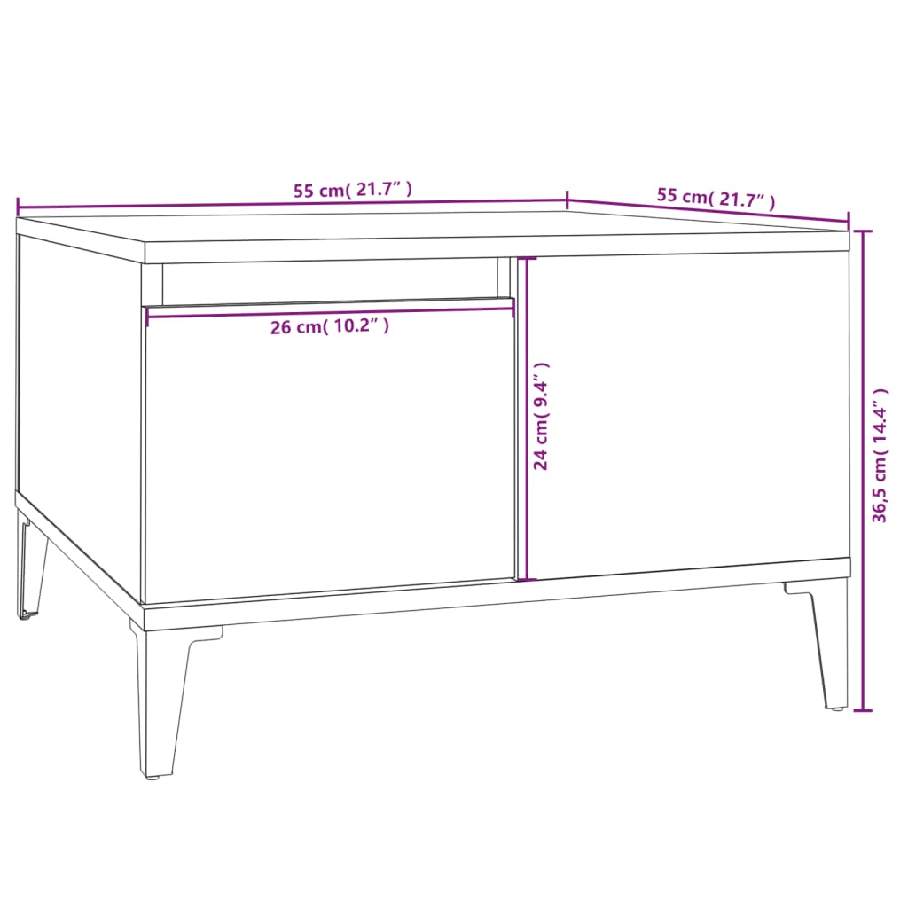 vidaXL Table basse gris Sonoma 55x55x36,5 cm en bois d'ingénierie