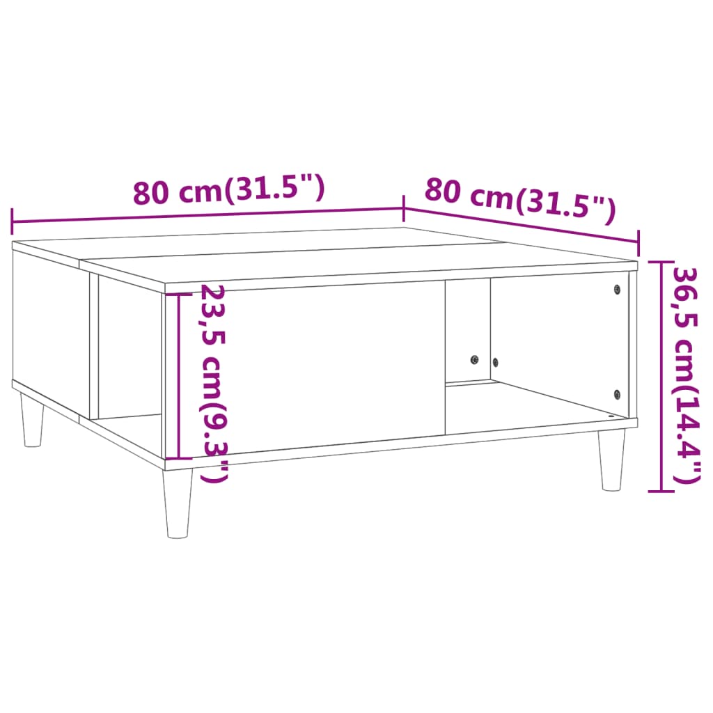 vidaXL Table basse noire 80x80x36,5 cm en bois d'ingénierie
