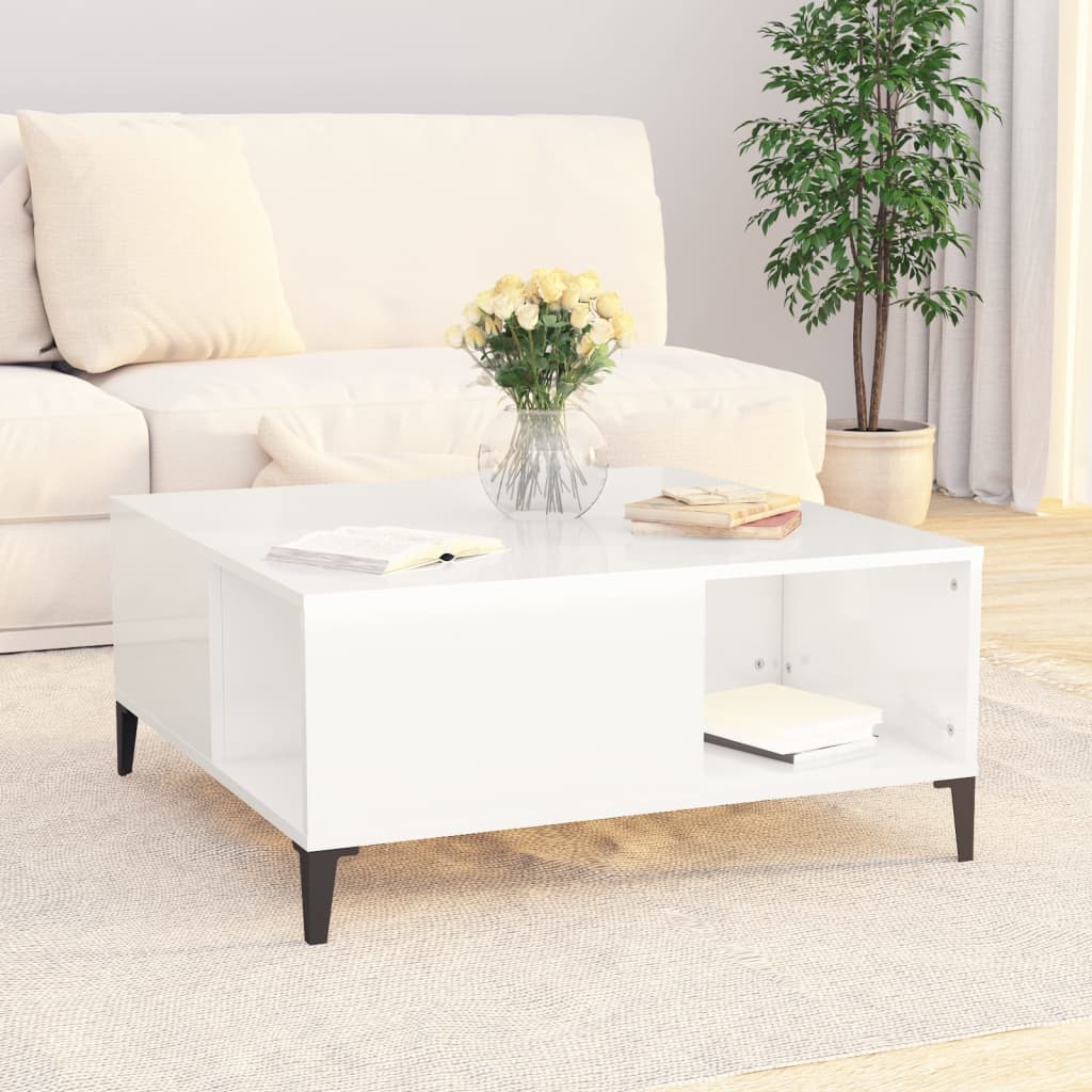 vidaXL Table basse blanc brillant 80x80x36,5 cm Aggloméré