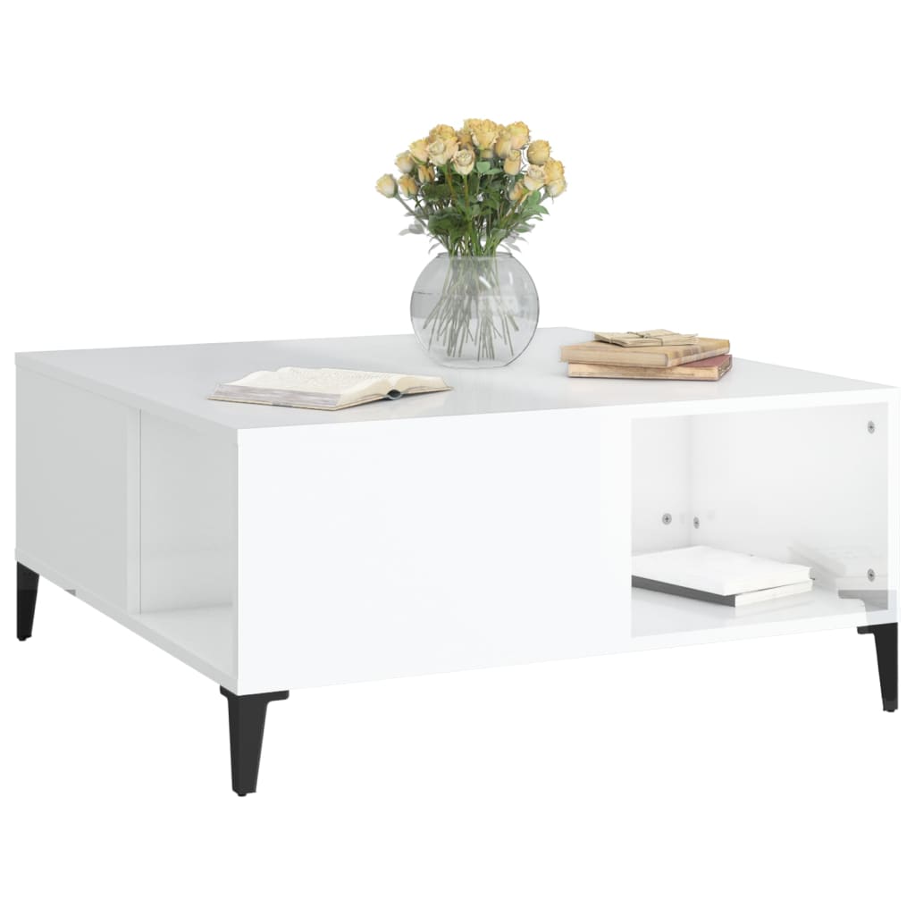 vidaXL Table basse blanc brillant 80x80x36,5 cm Aggloméré