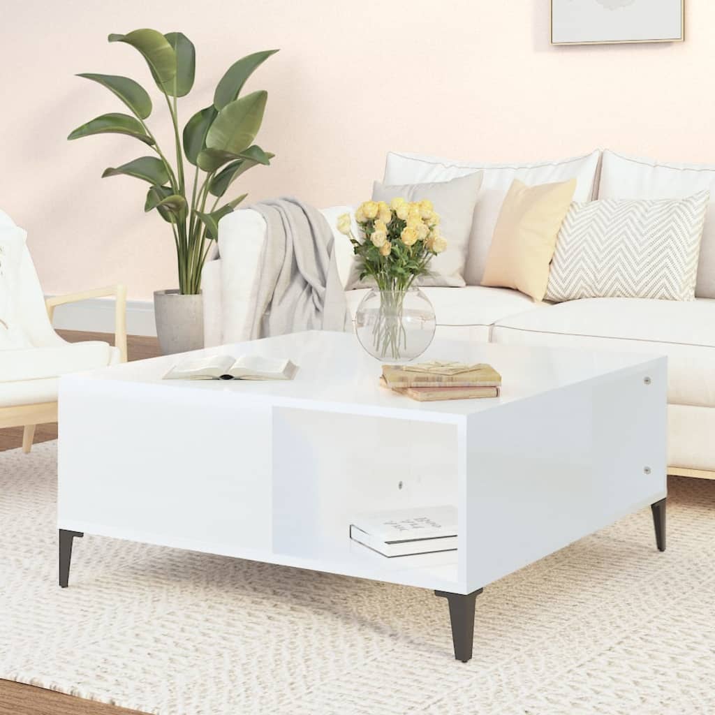vidaXL Table basse blanc brillant 80x80x36,5 cm Aggloméré